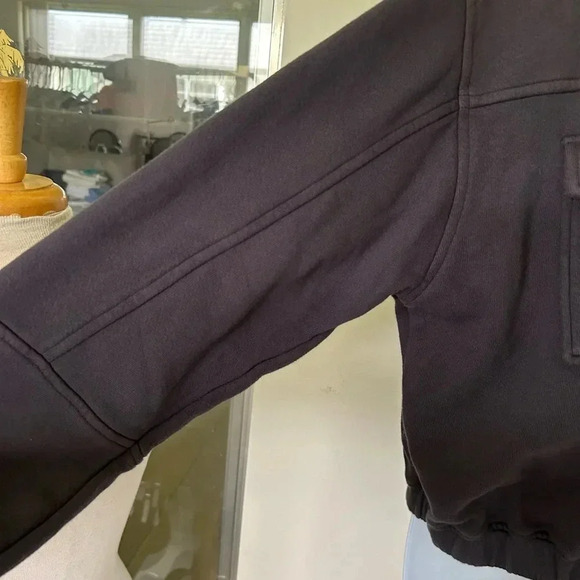 Monrow Seamed Bomber jacket black zip front pockets Size L - Picture 5 of 10